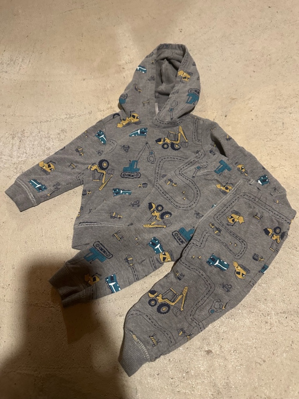Carter's Gray Hoodie & Jogger Set with Yellow and Teal Construction Print